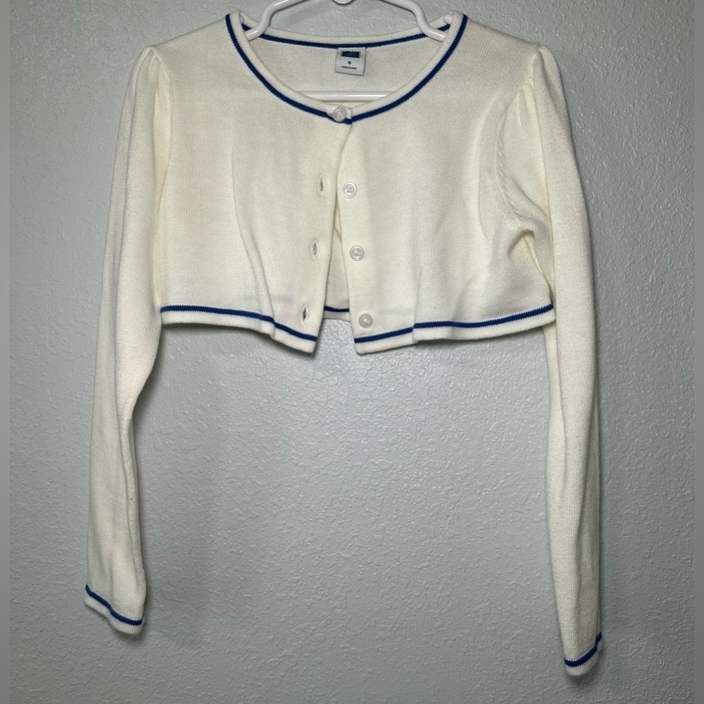 Janie and Jack Crop white blue Bouquet Cardigan Girls Size 5